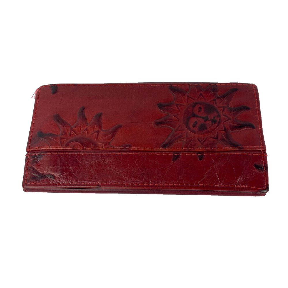 Atelier V Cuir Wallet Leather Red Celestial Sun Made in Canada Card Slots Snaps